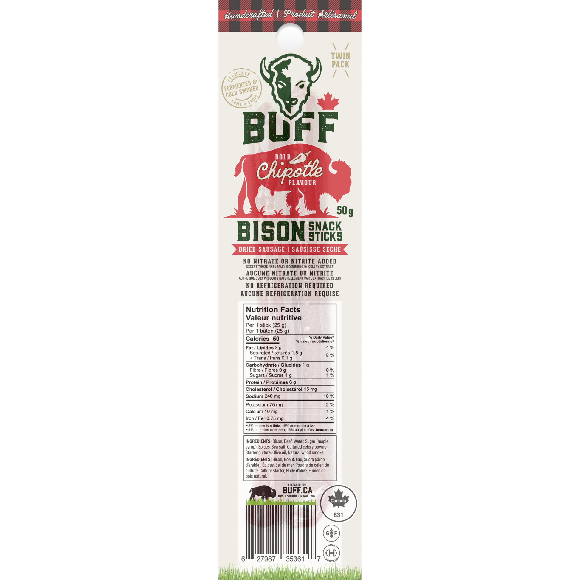 Bold Chipotle Twin Pack - Healthy Bison Meat Snack Sticks - BUFF