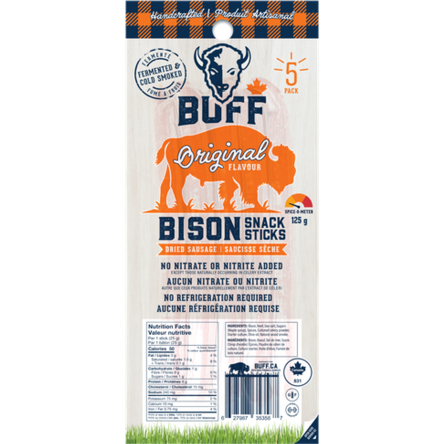 Original Flavor 5-Pack - NEW BOX SIZE - Healthy Bison Meat Snack Sticks - BUFF