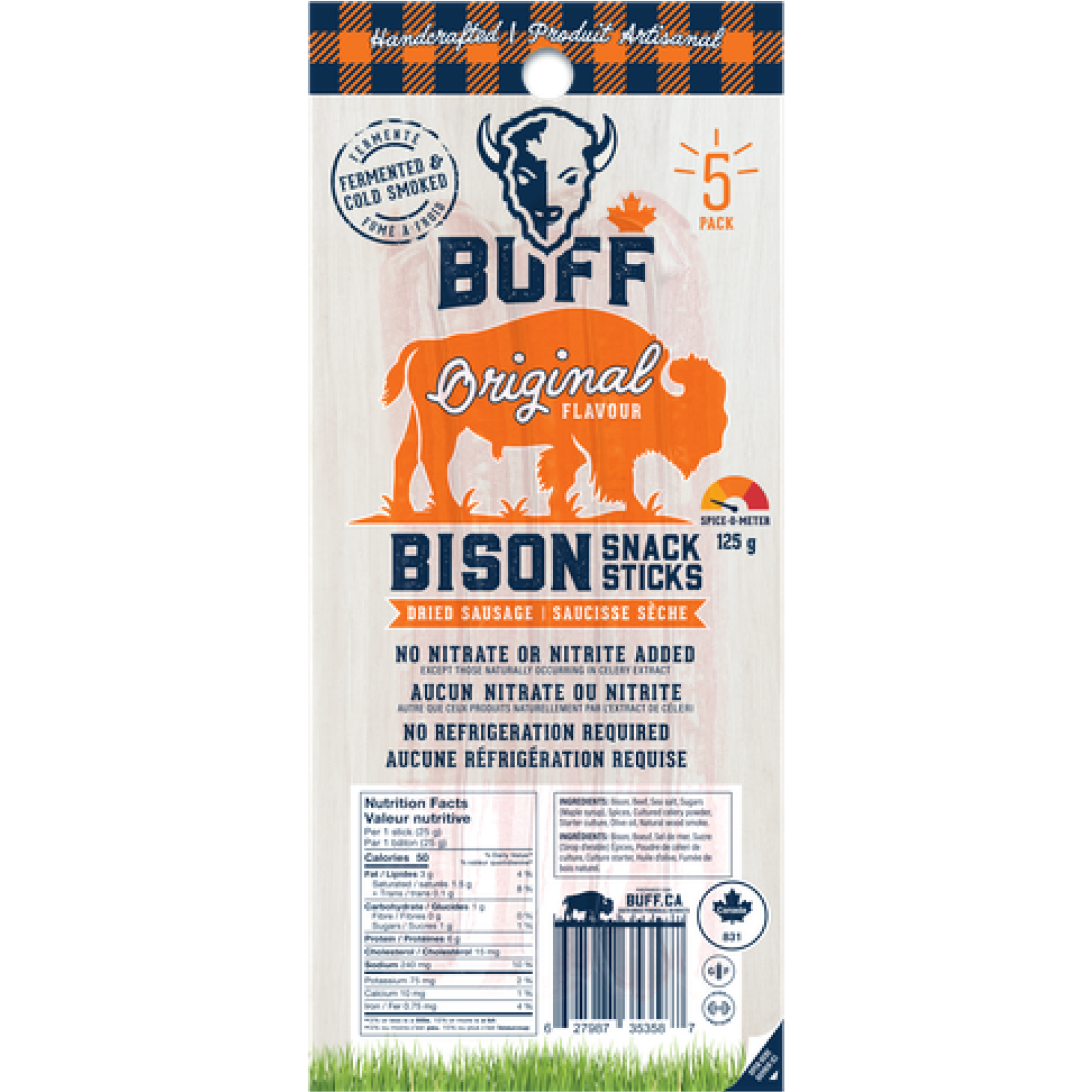 Original Flavor 5-Pack - NEW BOX SIZE - Healthy Bison Meat Snack Sticks - BUFF