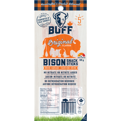 Original Flavor 5-Pack - NEW BOX SIZE - Healthy Bison Meat Snack Sticks - BUFF